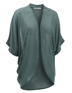 WSK1528 Womens Short Sleeve Open-Front Batwing Cardigan