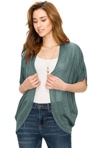 WSK1528 Womens Short Sleeve Open-Front Batwing Cardigan