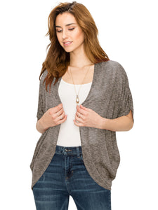 WSK1528 Womens Short Sleeve Open-Front Batwing Cardigan