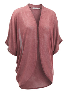 WSK1528 Womens Short Sleeve Open-Front Batwing Cardigan