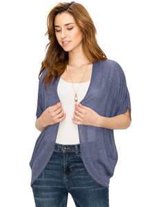 WSK1528 Womens Short Sleeve Open-Front Batwing Cardigan
