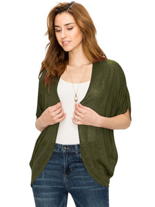 WSK1528 Womens Short Sleeve Open-Front Batwing Cardigan