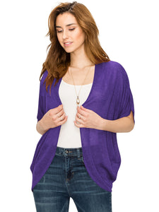WSK1528 Womens Short Sleeve Open-Front Batwing Cardigan