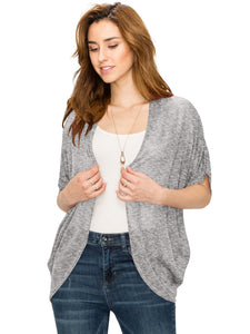 WSK1528 Womens Short Sleeve Open-Front Batwing Cardigan