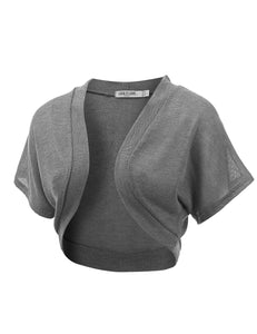 WSK1529 Womens Short Sleeve Shrug Open Cardigan