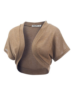 WSK1529 Womens Short Sleeve Shrug Open Cardigan