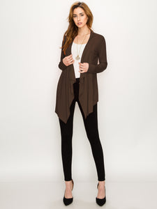 WSK2105 Women's Drape Front Open Cardigan Long Sleeve Irregular Hem