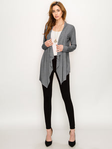 WSK2105 Women's Drape Front Open Cardigan Long Sleeve Irregular Hem