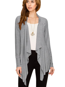 WSK2105 Women's Drape Front Open Cardigan Long Sleeve Irregular Hem