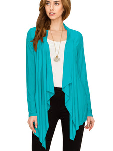 WSK2105 Women's Drape Front Open Cardigan Long Sleeve Irregular Hem