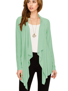 WSK2105 Women's Drape Front Open Cardigan Long Sleeve Irregular Hem