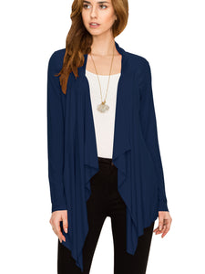 WSK2105 Women's Drape Front Open Cardigan Long Sleeve Irregular Hem
