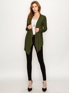 WSK2105 Women's Drape Front Open Cardigan Long Sleeve Irregular Hem