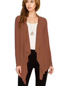 WSK2105 Women's Drape Front Open Cardigan Long Sleeve Irregular Hem