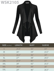 WSK2105 Women's Drape Front Open Cardigan Long Sleeve Irregular Hem