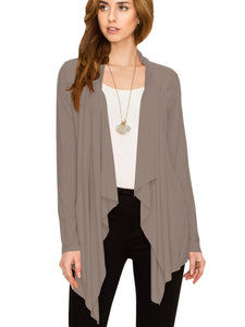 WSK2105 Women's Drape Front Open Cardigan Long Sleeve Irregular Hem