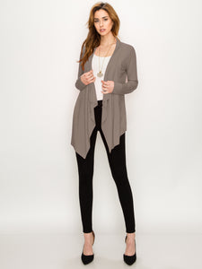 WSK2105 Women's Drape Front Open Cardigan Long Sleeve Irregular Hem