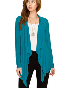 WSK2105 Women's Drape Front Open Cardigan Long Sleeve Irregular Hem