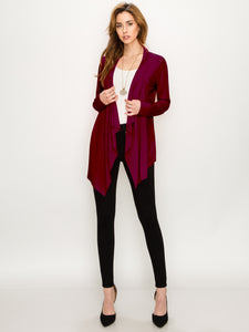 WSK2105 Women's Drape Front Open Cardigan Long Sleeve Irregular Hem