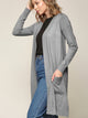 WSK2251 Long Sleeve Solid Open Front Long Knited Cardigan Sweater with Pocket