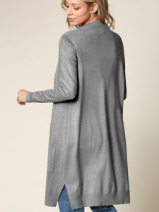 WSK2251 Long Sleeve Solid Open Front Long Knited Cardigan Sweater with Pocket