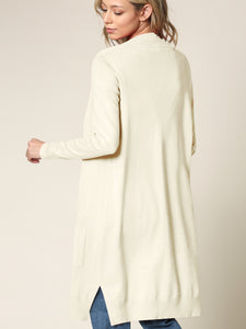 WSK2251 Long Sleeve Solid Open Front Long Knited Cardigan Sweater with Pocket