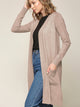 WSK2251 Long Sleeve Solid Open Front Long Knited Cardigan Sweater with Pocket