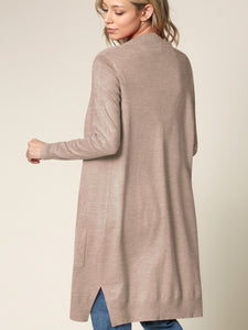 WSK2251 Long Sleeve Solid Open Front Long Knited Cardigan Sweater with Pocket