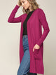 WSK2251 Long Sleeve Solid Open Front Long Knited Cardigan Sweater with Pocket