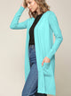 WSK2251 Long Sleeve Solid Open Front Long Knited Cardigan Sweater with Pocket