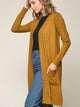WSK2251 Long Sleeve Solid Open Front Long Knited Cardigan Sweater with Pocket