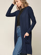 WSK2251 Long Sleeve Solid Open Front Long Knited Cardigan Sweater with Pocket