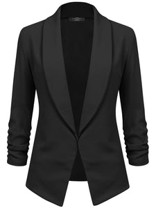 WSK2324 Women 3/4 Sleeve Blazer Open Front Cardigan Jacket Work Office Blazer