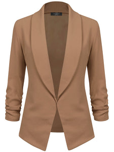 WSK2324 Women 3/4 Sleeve Blazer Open Front Cardigan Jacket Work Office Blazer