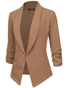 WSK2324 Women 3/4 Sleeve Blazer Open Front Cardigan Jacket Work Office Blazer
