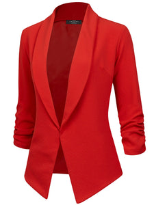 WSK2324 Women 3/4 Sleeve Blazer Open Front Cardigan Jacket Work Office Blazer