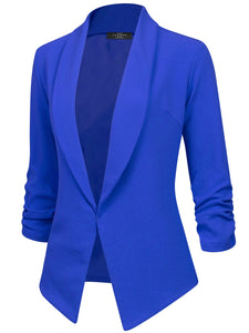 WSK2324 Women 3/4 Sleeve Blazer Open Front Cardigan Jacket Work Office Blazer