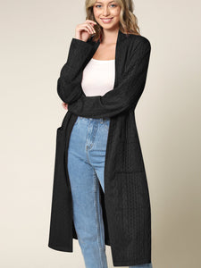 WSK2331 Women's Casual Cozy Braided Open Front Long Pocket Cardigan Sweater