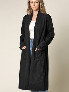 WSK2331 Women's Casual Cozy Braided Open Front Long Pocket Cardigan Sweater