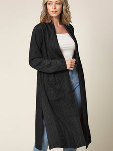 WSK2331 Women's Casual Cozy Braided Open Front Long Pocket Cardigan Sweater