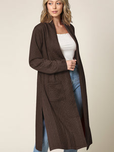 WSK2331 Women's Casual Cozy Braided Open Front Long Pocket Cardigan Sweater
