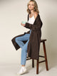 WSK2331 Women's Casual Cozy Braided Open Front Long Pocket Cardigan Sweater