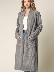 WSK2331 Women's Casual Cozy Braided Open Front Long Pocket Cardigan Sweater