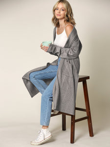 WSK2331 Women's Casual Cozy Braided Open Front Long Pocket Cardigan Sweater