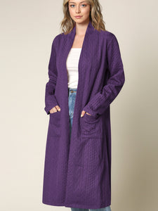 WSK2331 Women's Casual Cozy Braided Open Front Long Pocket Cardigan Sweater