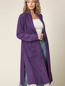 WSK2331 Women's Casual Cozy Braided Open Front Long Pocket Cardigan Sweater