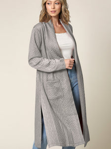 WSK2331 Women's Casual Cozy Braided Open Front Long Pocket Cardigan Sweater