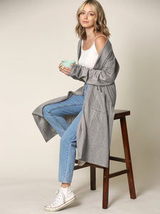 WSK2331 Women's Casual Cozy Braided Open Front Long Pocket Cardigan Sweater