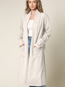WSK2331 Women's Casual Cozy Braided Open Front Long Pocket Cardigan Sweater