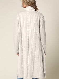 WSK2331 Women's Casual Cozy Braided Open Front Long Pocket Cardigan Sweater